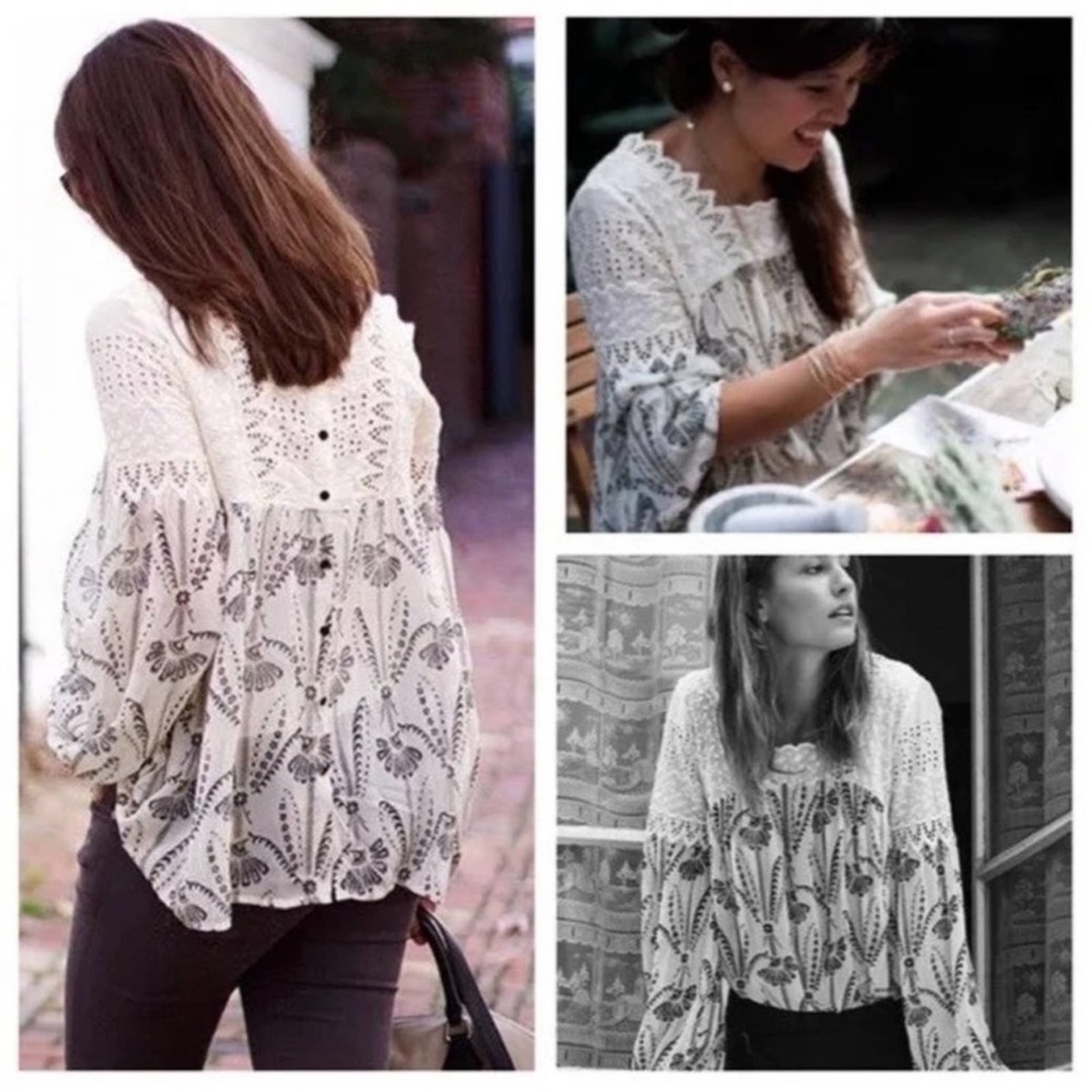 Anthropologie Floreat cantata lace peasant flowy oversized blouse